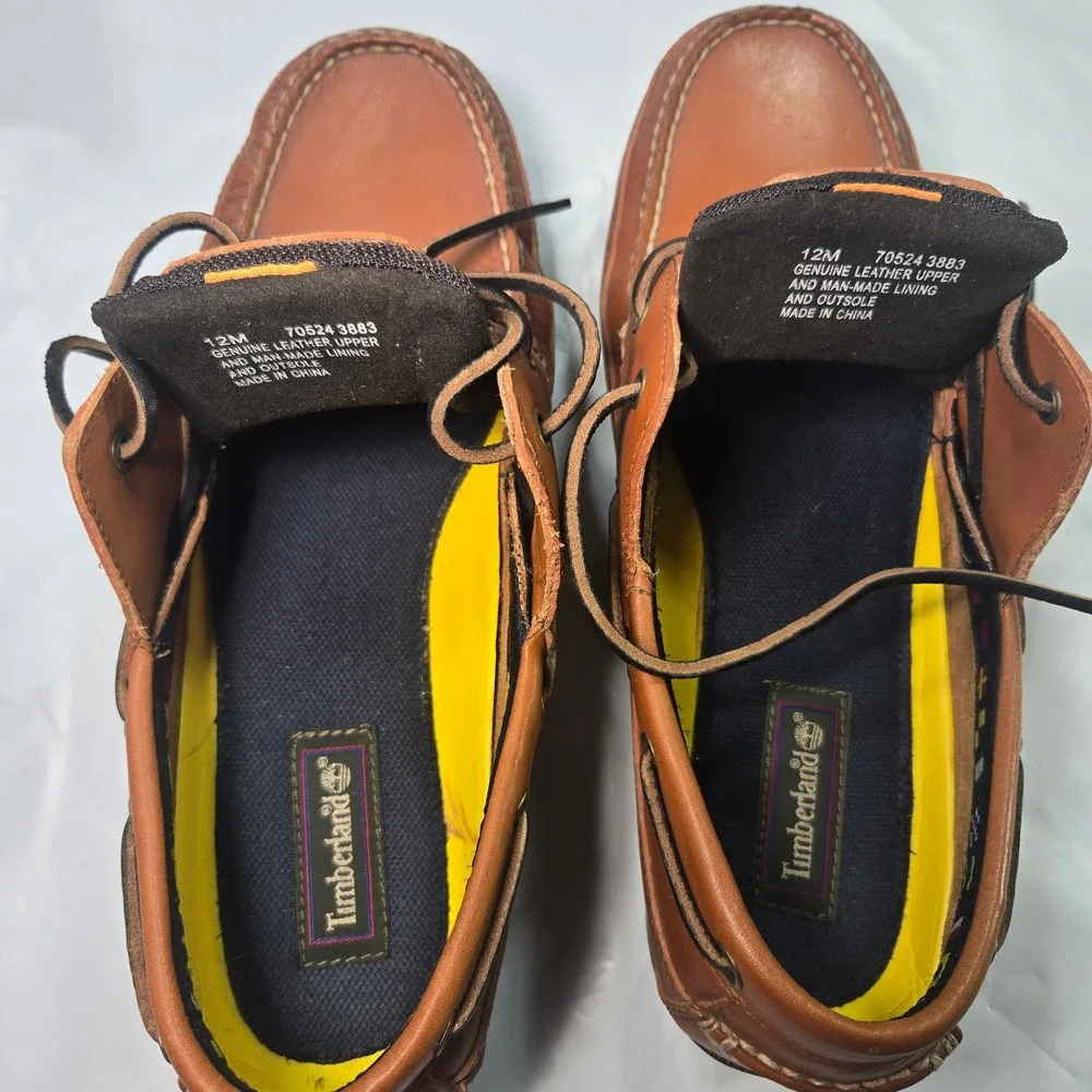 Timberland Mens Brown Leather Boat Shoes 2-Eye Loafers 70524 3883 Size 12M